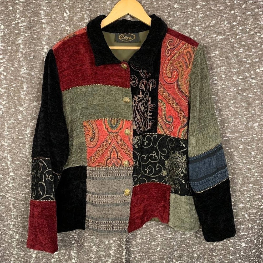 Alex Kim Vintage Patchwork Tapestry Jacket Button Front Women's Boho Whimsigoth